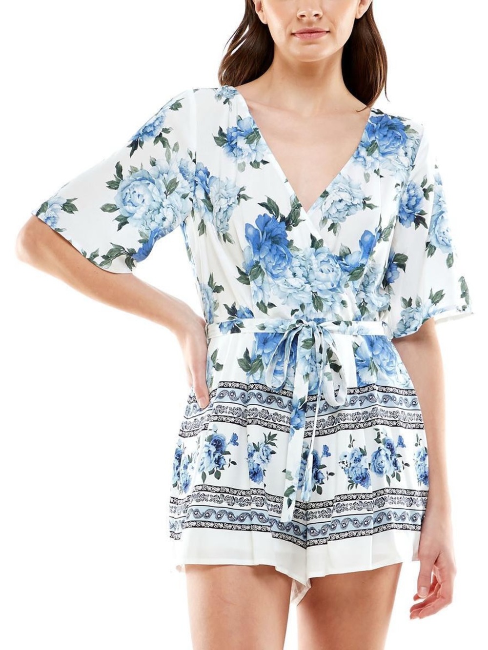 White and Blue rose romper